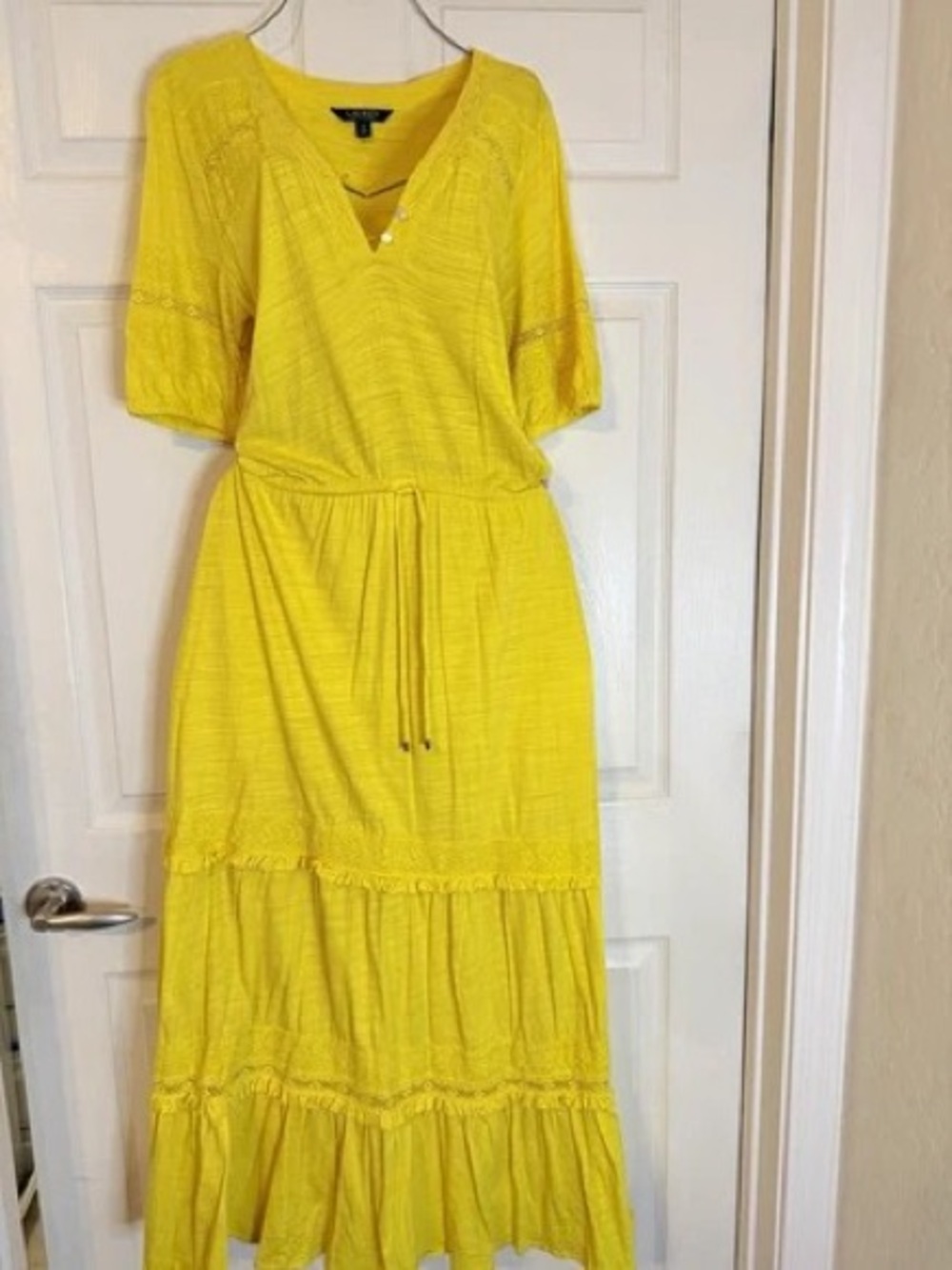 Lauren Ralph Lauren Bright Yellow V-Neck Tiered Maxi Dress